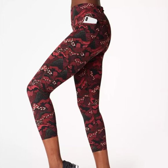 Sweaty Betty Pants - Sweaty Betty Zero Gravity 7/8 Run Leggings Red Japanese Landscape Print Sz S NWT